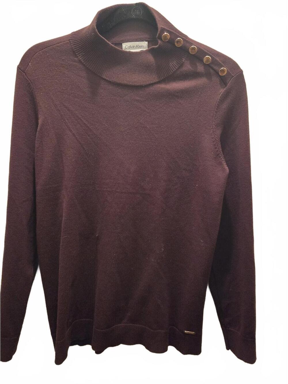Calvin Klein Women's Burgundy Button-Shoulder Sweater Medium